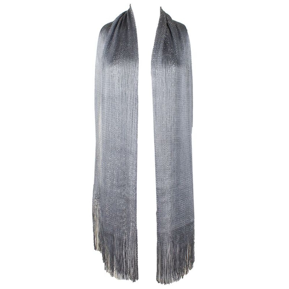 DBFL Ladies Metallic Shimmery Fringed Mesh Evening Scarf Grey